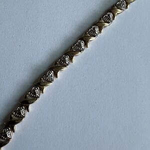 Vintage FAS Sterling Silver .925 Goldtone Heart XO Design 7.5" Bracelet